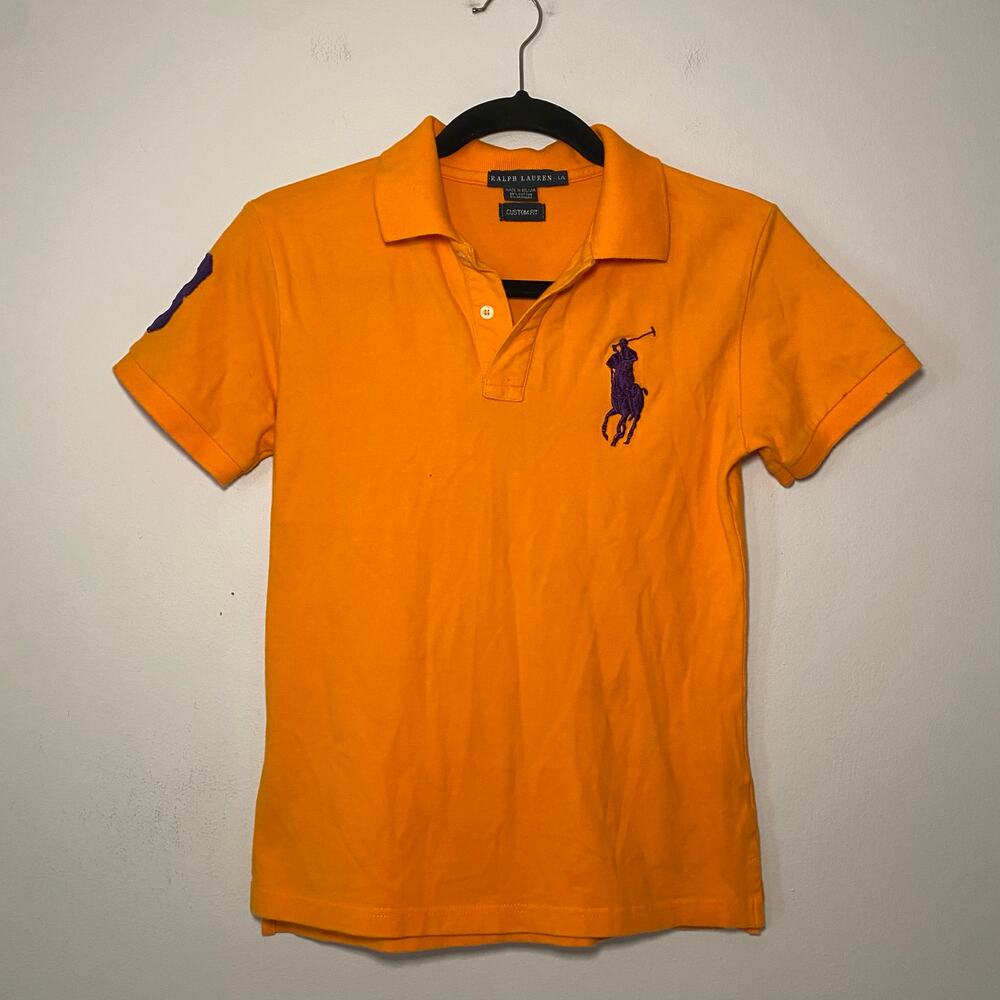 Ralph Lauren Orange Purple Embroidered Polo 3 Polo Shirt Preppy Kids size Large